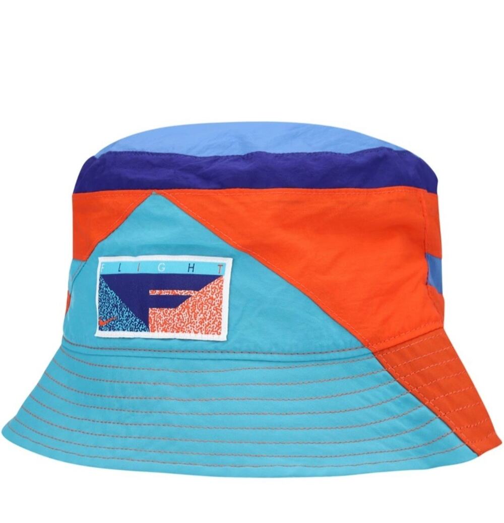 Nike Flight bucket hat with blue, orange, and purple horizontal stripes